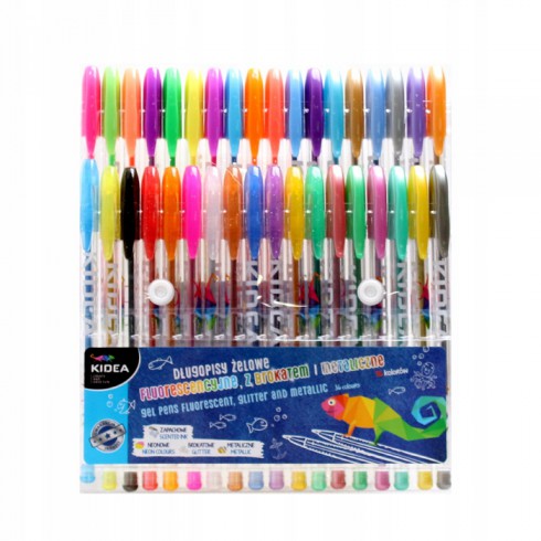 KIDEA Długopisy żelowe z brokatem 36 kolorów