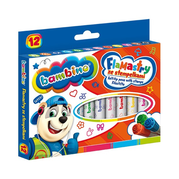 BAMBINO FLAMASTRY ZE STEMPELKAMI 12 KOLORÓW