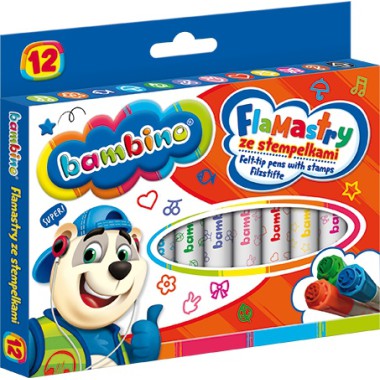 BAMBINO FLAMASTRY ZE STEMPELKAMI 12 KOLORÓW