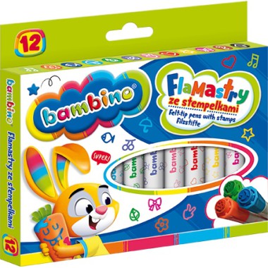 BAMBINO FLAMASTRY ZE STEMPELKAMI 12 KOLORÓW