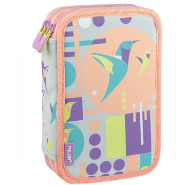 MILAN Piórnik 2-poziomowy z wyposażeniem Sugar Colibri Pastel
