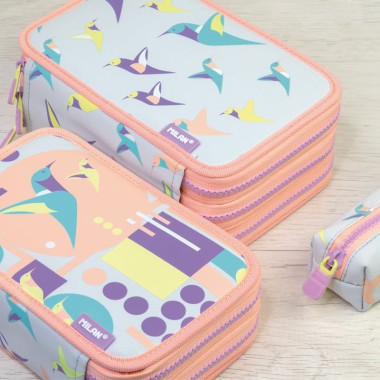 MILAN Piórnik 2-poziomowy z wyposażeniem Sugar Colibri Pastel