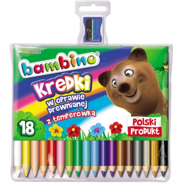 KREDKI BAMBINO W DREWNIANEJ OPRAWIE Z TEMPERÓWKĄ 18 kol.