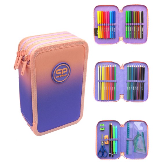 Piórnik szkolny CoolPack Jumper 3- komory z wyposażeniem Ombre Gradient berry