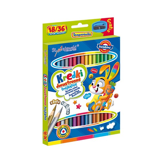 BAMBINO KREDKI OŁÓWKOWE 18/36 KOLORY DREWNIANE TRÓJKĄTNE