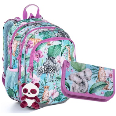 Topgal Plecak szkolny 2w1 piórnik safari SET ELLY 23004 klasa 1-4