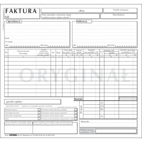 FAKTURA VAT 2/3 A4 (1+1) UNIWERSALANA F-19 STOLGRAF