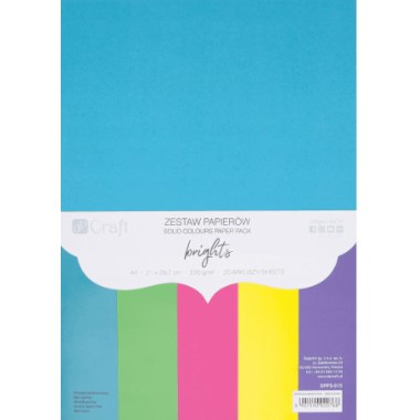 CRAFT Zestaw Papierów kolorowych A4 brights 220g/20 arkuszy