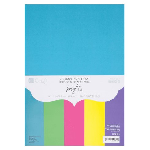 CRAFT Zestaw Papierów kolorowych A4 brights 220g/20 arkuszy
