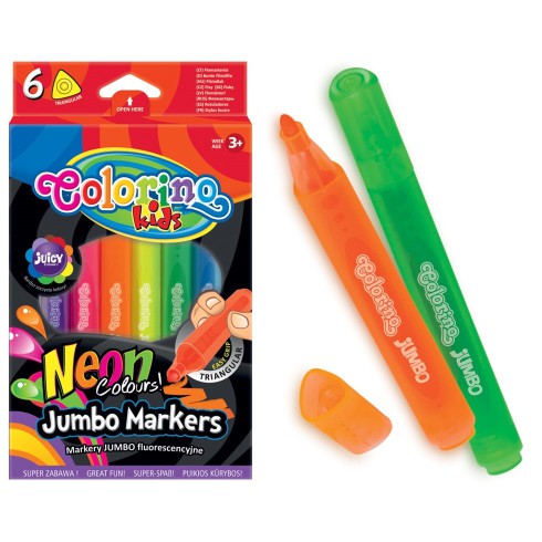 MAZAKI MARKERY JUMBO FLUORESCENCYJNE TRÓJKĄTNE NEONOWE 6 KOLORÓW