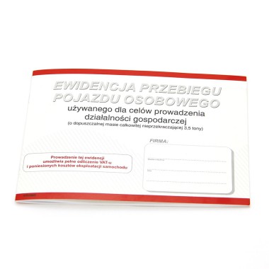 DRUK EWIDENCJI PRZEBIEGU POJAZDU wykorzystywanego wyłącznie do celów działalności gospodarczej ( udostępnionego osobie nie