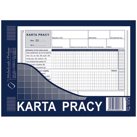 Druk Karta Pracy A5 M&ampampP
