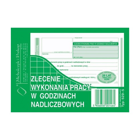 ZLECENIE WYKONANIA PRACY W GODZINACH NADLICZBOWYCH A6 529-5