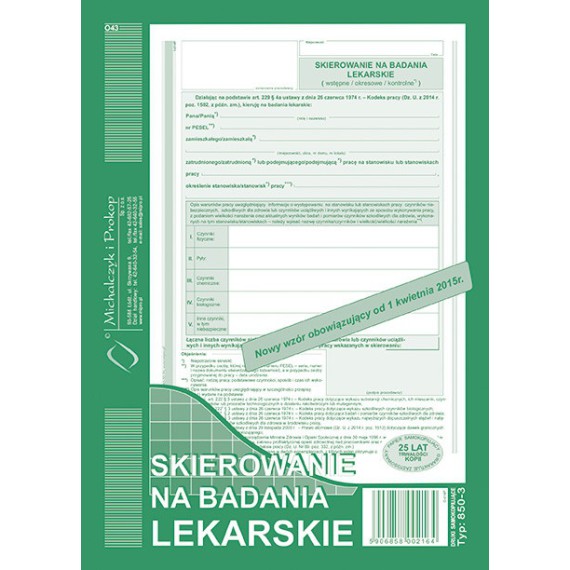 DRUK 850-3 SKIEROWANIE NA BADANIA LEKARSKIE A5 M&ampampP