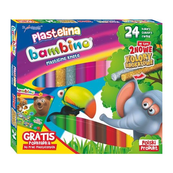 PLASTELINA BAMBINO 24 KOLORÓW +PODKŁADKA DO PRAC PLASTYCZNYCH