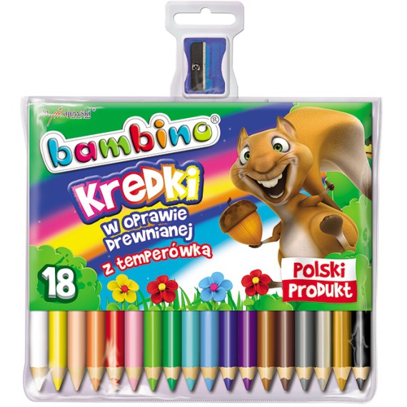 KREDKI BAMBINO W DREWNIANEJ OPRAWIE Z TEMPERÓWKĄ 18 kol.