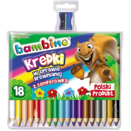 KREDKI BAMBINO W DREWNIANEJ OPRAWIE Z TEMPERÓWKĄ 18 kol.