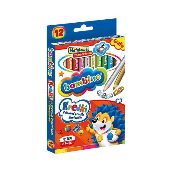 KREDKI BAMBINO W DREWNIANEJ OPRAWIE Z TEMPERÓWKĄ 12 kol.