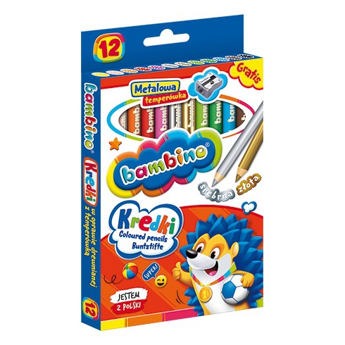 KREDKI BAMBINO W DREWNIANEJ OPRAWIE Z TEMPERÓWKĄ 12 kol.