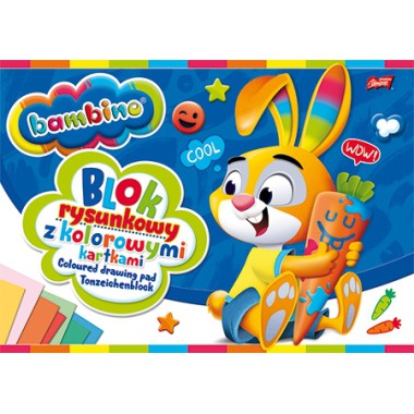 BLOK RYSUNKOWY Z KOLOROWYMI KARTKAMI A4 16 KARTEK BAMBINO