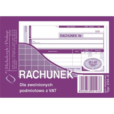 DRUK 234-5 RACHUNEK DLA ZWOLNIONYCH PODMIOTOWO Z VAT A6
