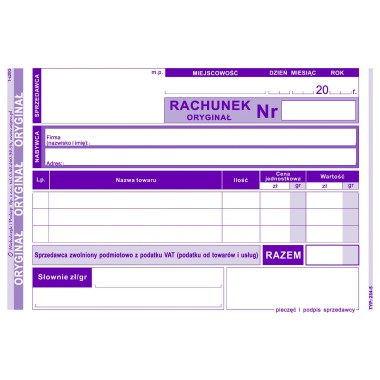 DRUK 234-5 RACHUNEK DLA ZWOLNIONYCH PODMIOTOWO Z VAT A6