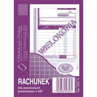 druk Rachunek dla zwolnionych podmiotowo z VAT wielokopia