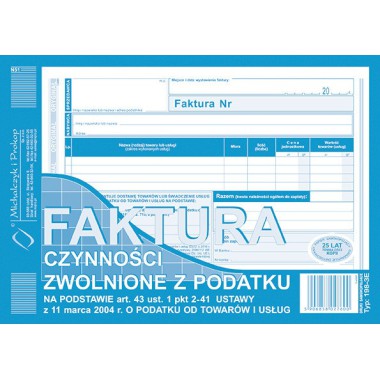 FAKTURA CZYNNOŚCI ZWOLNIONE Z PODATKU A5 198-3E