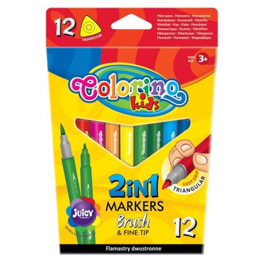 COLORINO Flamastry dwustronne trójkątne 2w1 pędzelkowe