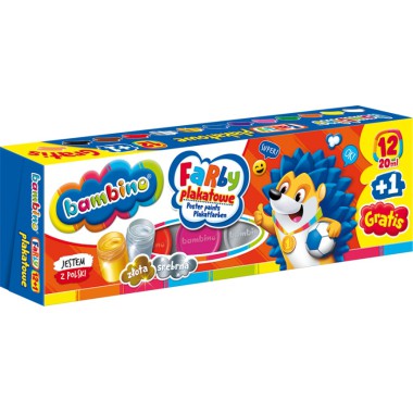 BAMBINO FARBY PLAKATOWE 12 KOLORÓW 20ML +GRATIS