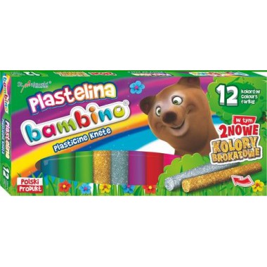 PLASTELINA BAMBINO 12 KOLORÓW 2KOLORY BROKATOWE