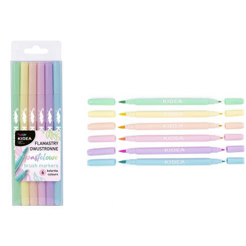 Kidea Flamastry dwustronne pastelowe B brush 6 kolorów Kidea Flamastry dwustronne pastelowe B brush 6 kolorów