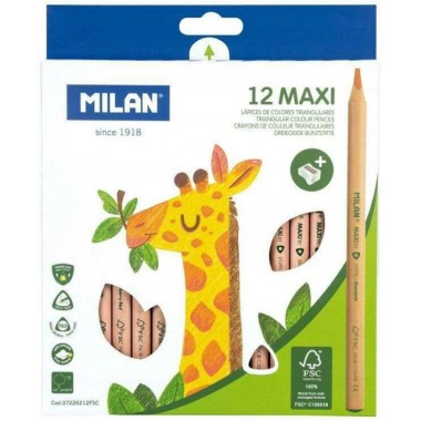 MILAN Kredki trójkątne Maxi Natural 12 kolorów