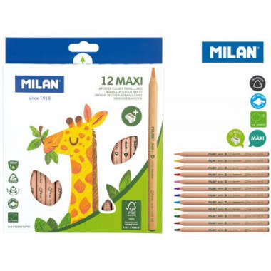 MILAN Kredki trójkątne Maxi Natural 12 kolorów