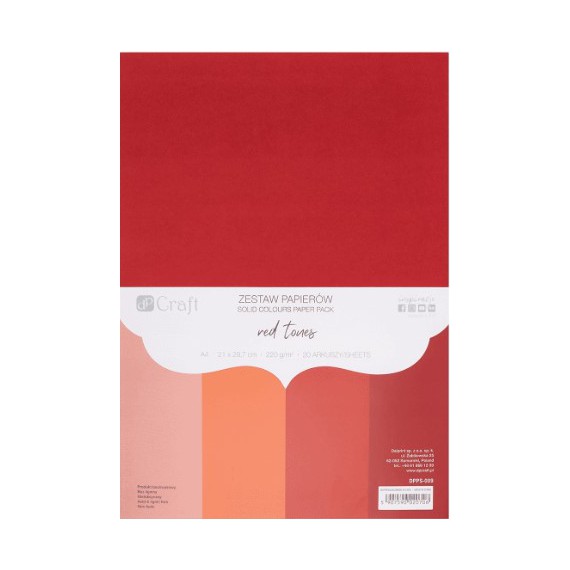 CRAFT Zestaw Papierów kolorowych A4 red tones 220g/20 arkuszy