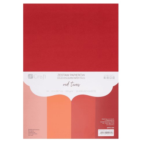 CRAFT Zestaw Papierów kolorowych A4 red tones 220g/20 arkuszy