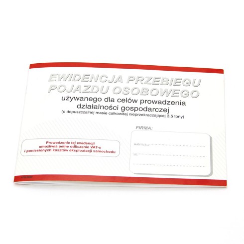 DRUK EWIDENCJI PRZEBIEGU POJAZDU wykorzystywanego wyłącznie do celów działalności gospodarczej ( udostępnionego osobie nie