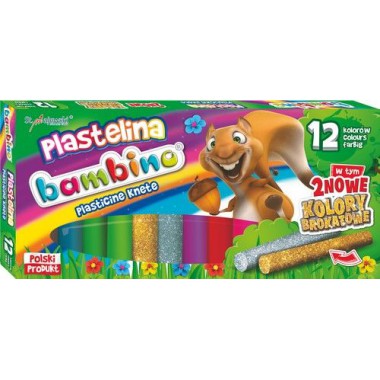 PLASTELINA BAMBINO 12 KOLORÓW 2KOLORY BROKATOWE