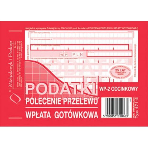 Druk 	PODATKI - polecenie przelewu - wpłata gotówkowa ( 2 odc.) A6 M&ampampP