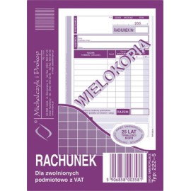 druk Rachunek dla zwolnionych podmiotowo z VAT wielokopia