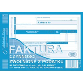 FAKTURA CZYNNOŚCI ZWOLNIONE Z PODATKU A5 198-3E
