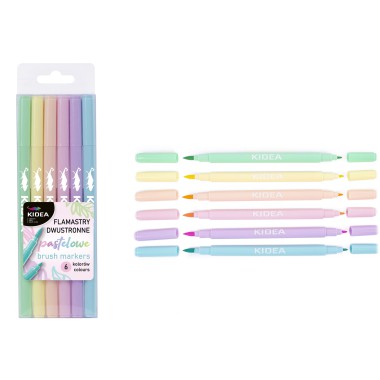 Kidea Flamastry dwustronne pastelowe B brush 6 kolorów