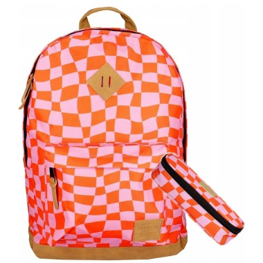 INCOOD Plecak szkolny czerwona szachownica 2w1