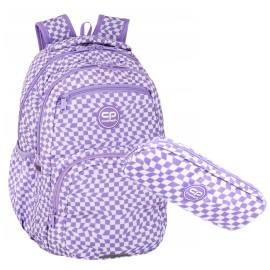 Coolpack Plecak szkolny Yoghurt 2w1 zestaw kratka fiolet