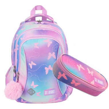 ST.RIGHT Plecak szkolny 2w1 Różowy Motyl zestaw klasa 1-3