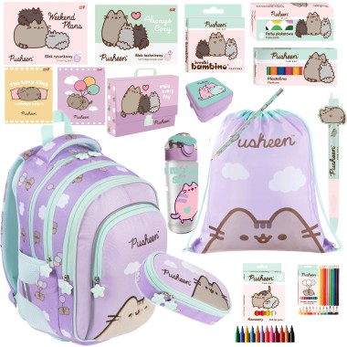 Plecak szkolny Pusheen Fiolet 17w1 klasa 1-3 mega zestaw