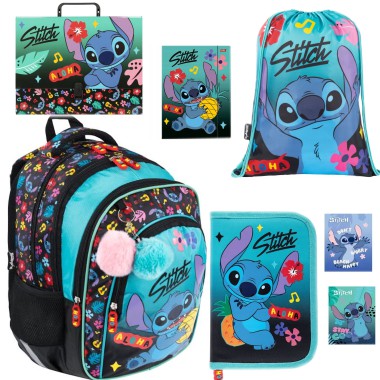 Plecak Stitch Aloha Mint  szkolny 7w1 klasa 1-3 zestaw