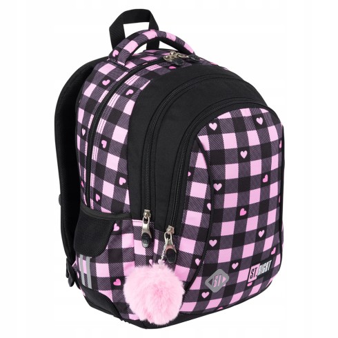 St.Majewski Plecak szkolny 2w1 PINK CHECKERED zestaw klasa 1-3